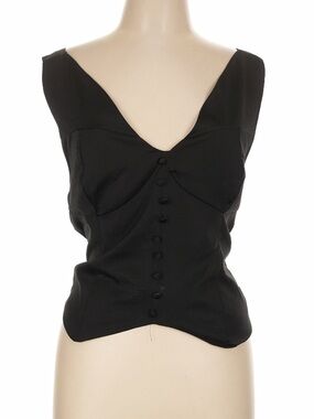 NY & C New York & Company Black Satin Tie Back Corset Top Size Large Y2K